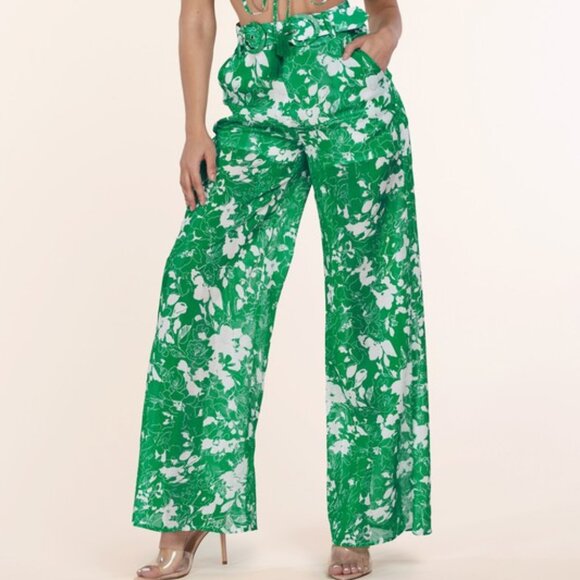 Tammy's Green Floral Print High-Waisted Pant - Picture 1 of 4